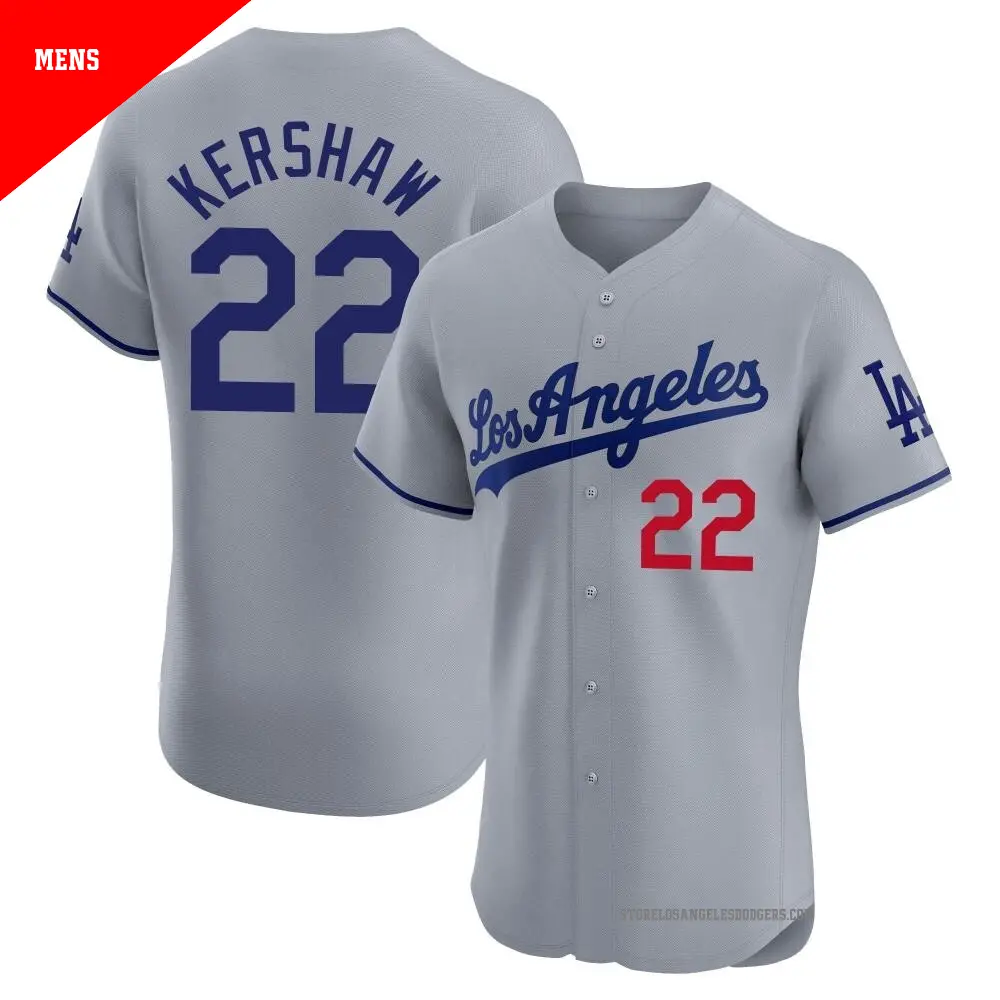 Men s 22 Clayton Kershaw Los Angeles Dodgers Gray Elite Road Jersey