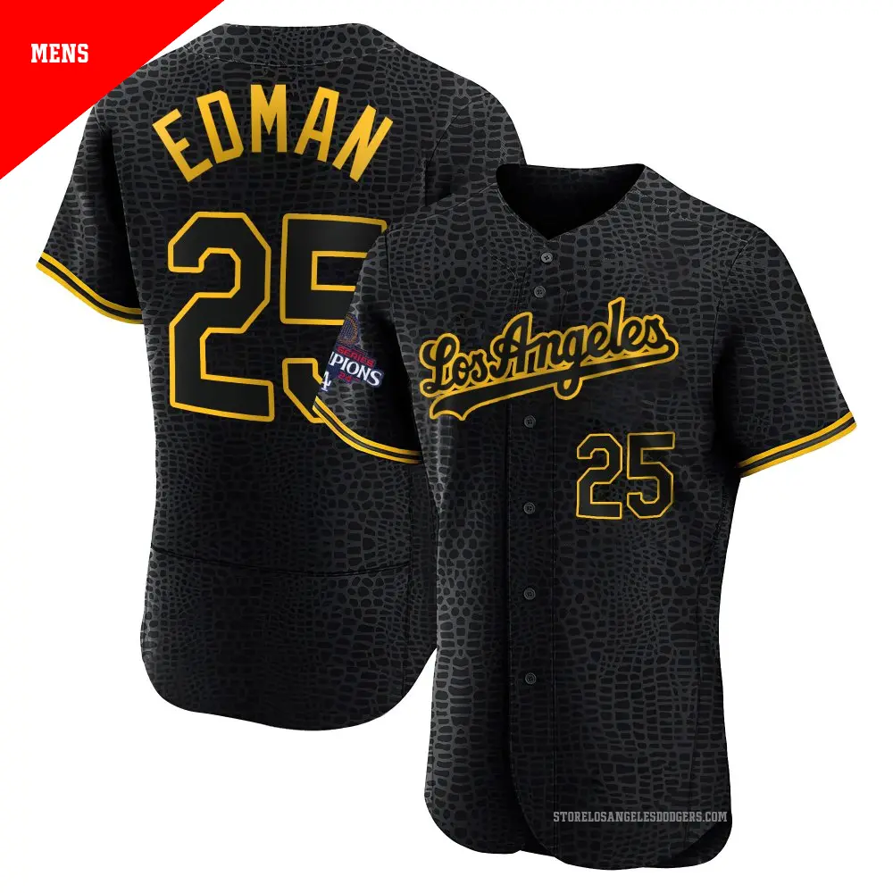 Men's ＃25 Tommy Edman Los Angeles Dodgers Black Authentic Snake Skin City 2024 World Series Champions Jersey