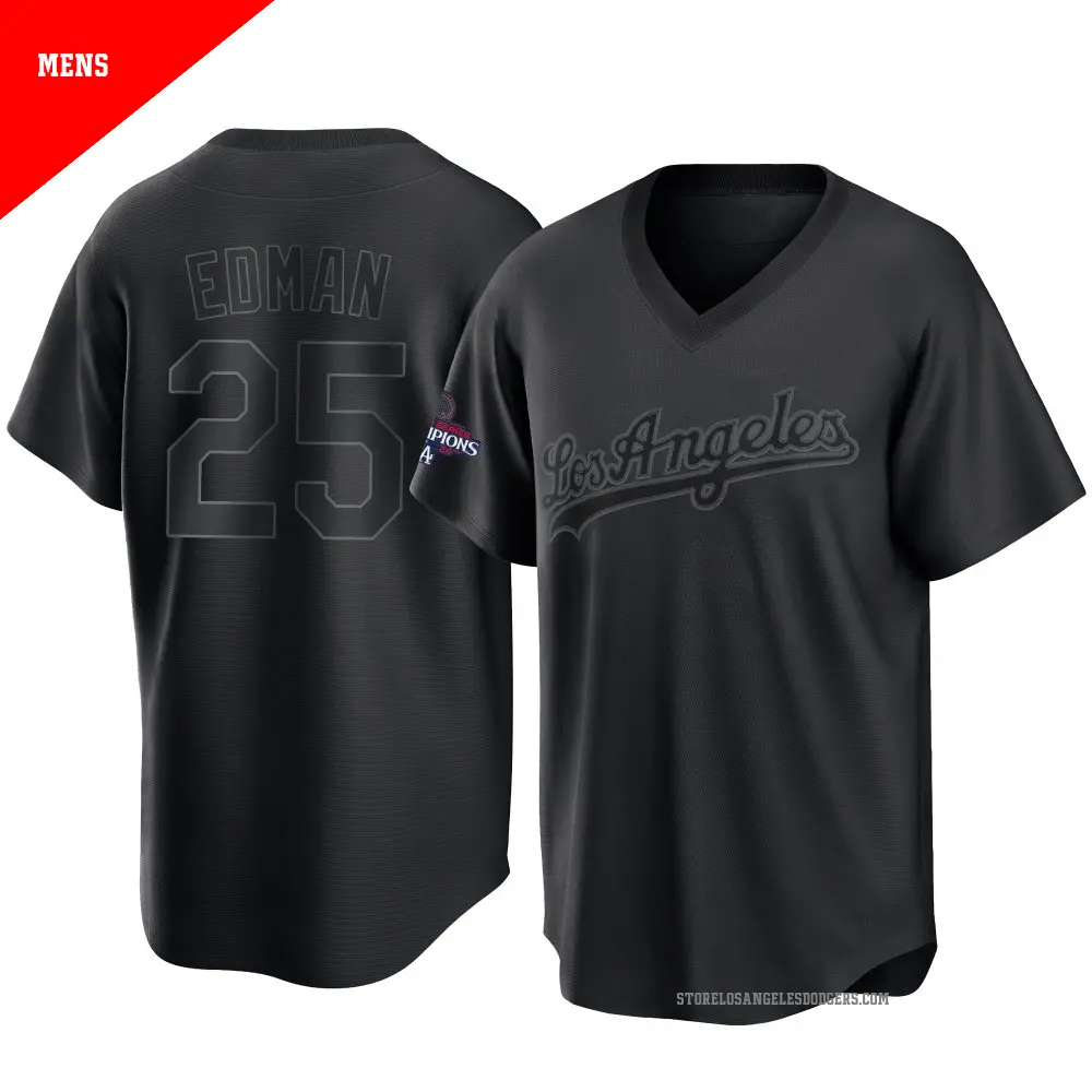 Men's ＃25 Tommy Edman Los Angeles Dodgers Black Replica Pitch Fashion 2024 World Series Champions Jersey