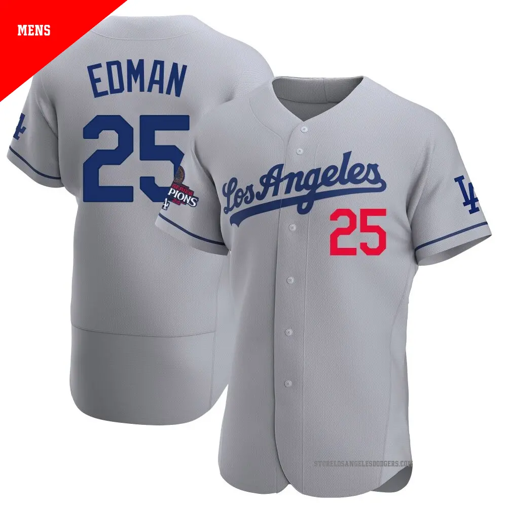 Men's ＃25 Tommy Edman Los Angeles Dodgers Gray Authentic Away Official 2024 World Series Champions Jersey