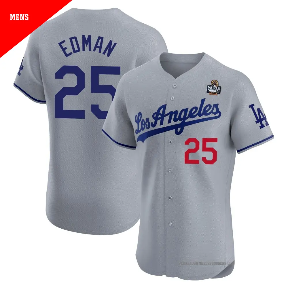 Men's ＃25 Tommy Edman Los Angeles Dodgers Gray Elite Road 2024 World Series Jersey