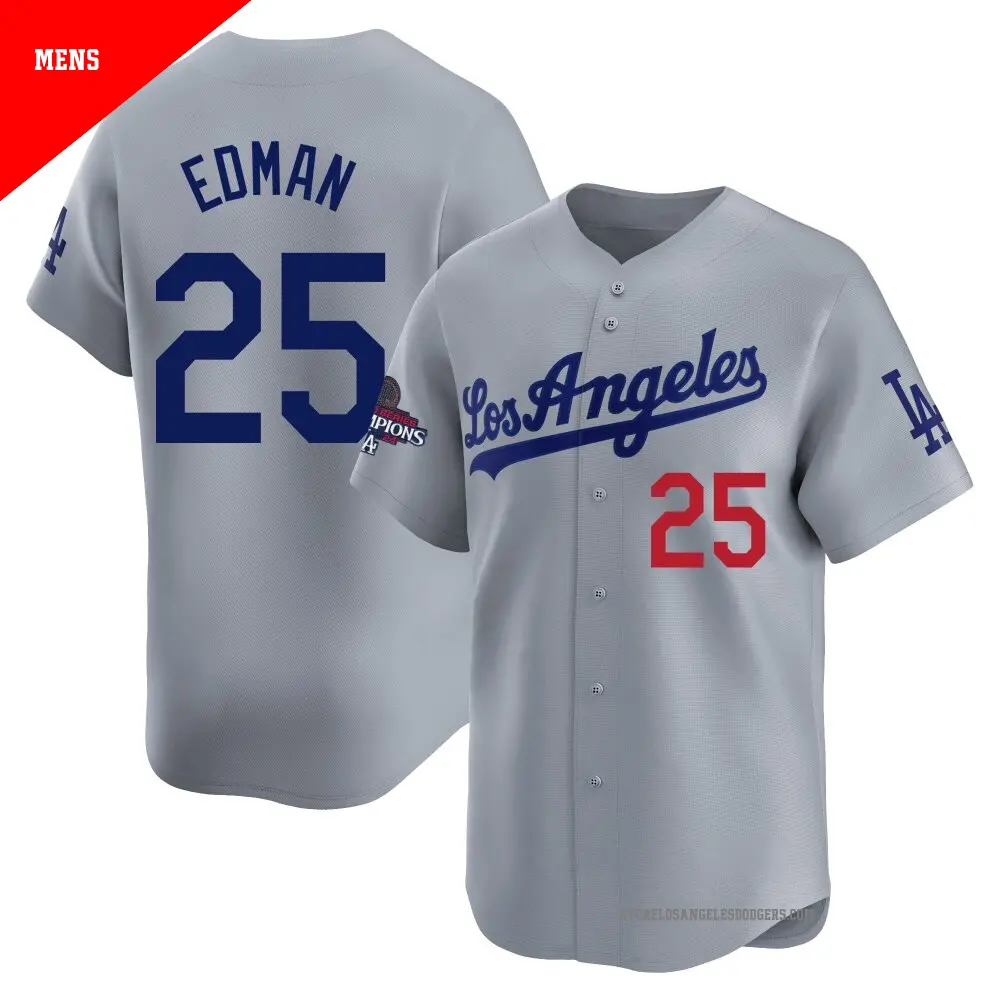 Men's ＃25 Tommy Edman Los Angeles Dodgers Gray Limited Away World Series Champions Jersey