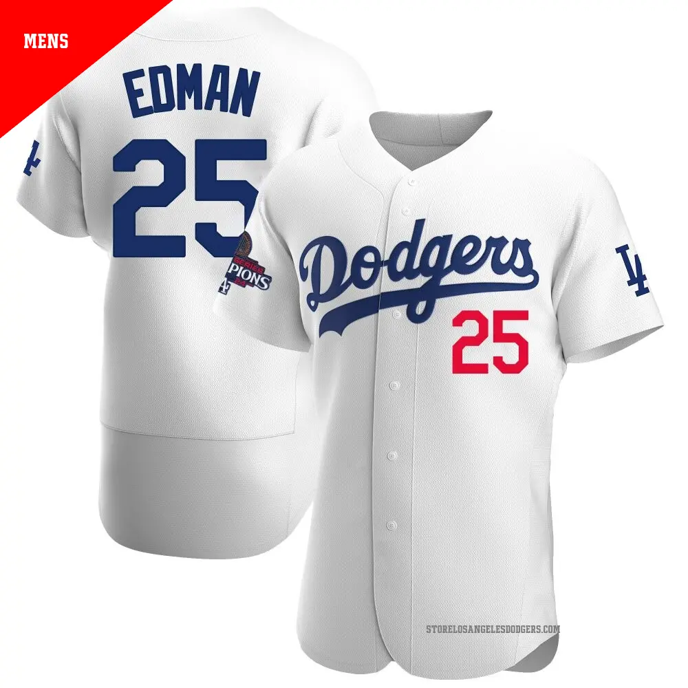 Men's ＃25 Tommy Edman Los Angeles Dodgers White Authentic Home Official 2024 World Series Champions Jersey