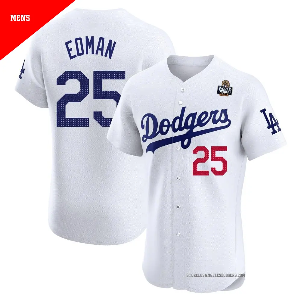 Men's ＃25 Tommy Edman Los Angeles Dodgers White Elite Home 2024 World Series Jersey