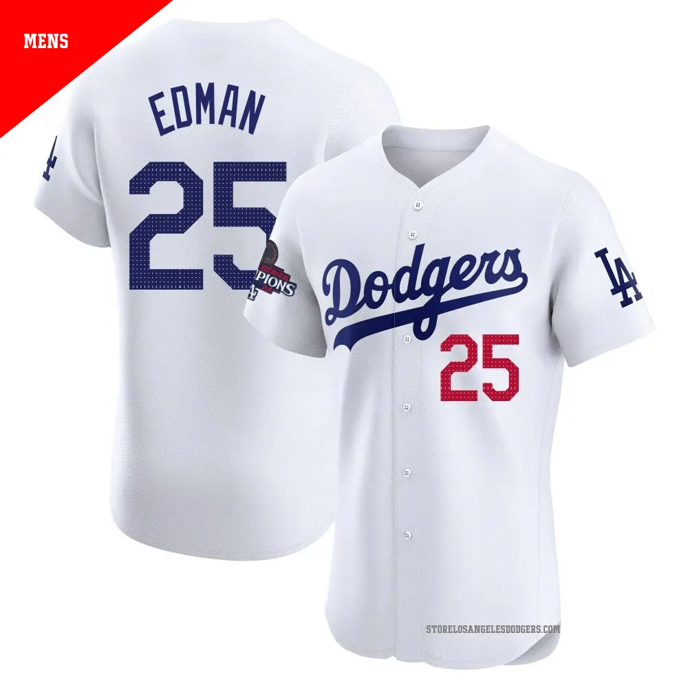 Men's ＃25 Tommy Edman Los Angeles Dodgers White Elite Home World Series Champions Jersey