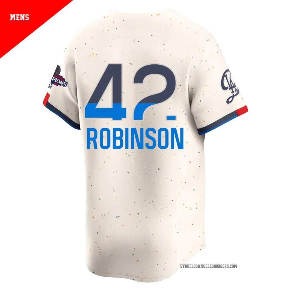 Men s 42 Jackie Robinson Los Angeles Dodgers Cream Limited 2024 City Connect World Series Champions Jersey