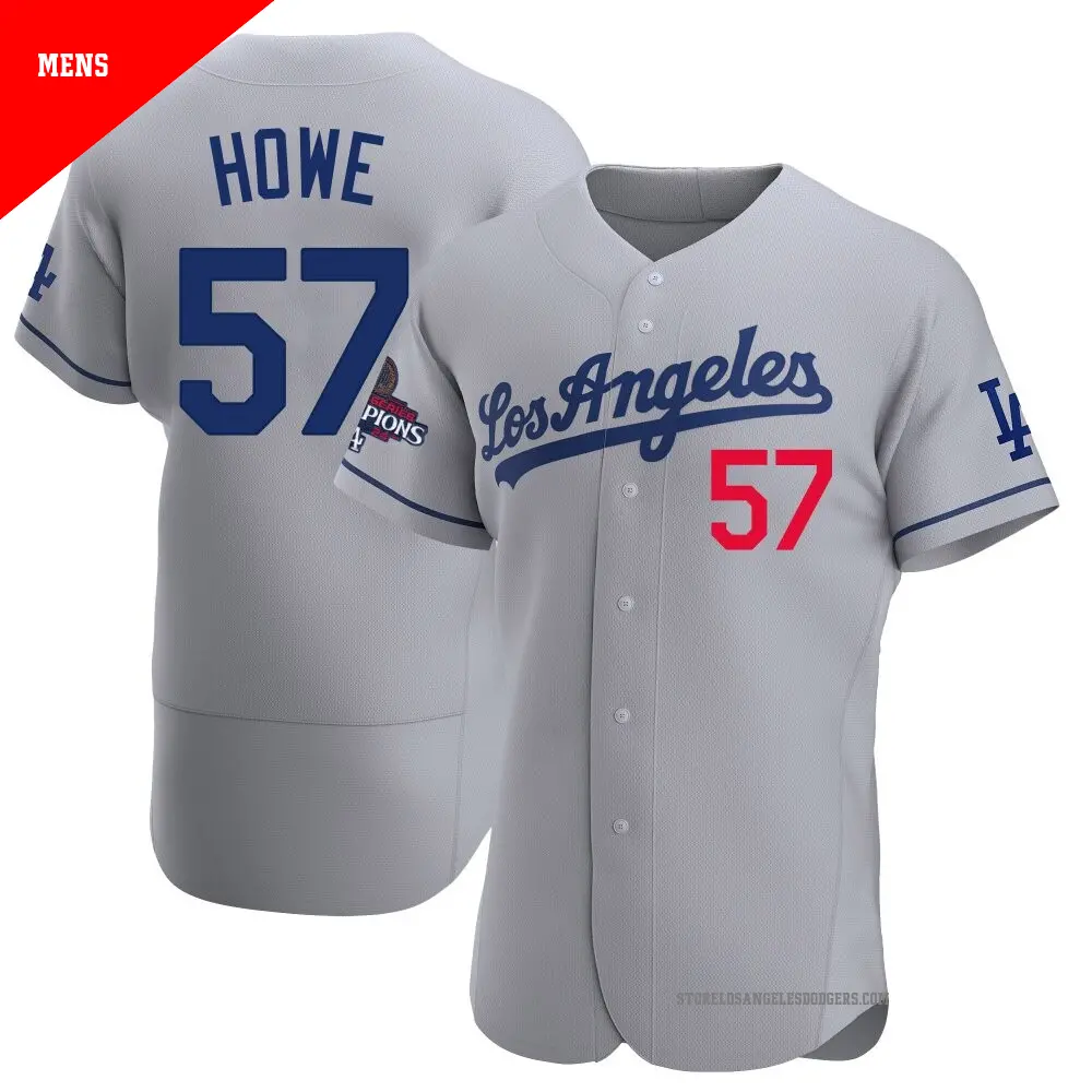 Men's ＃57 Steve Howe Los Angeles Dodgers Gray Authentic Away Official 2024 World Series Champions Jersey