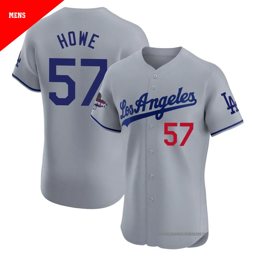 Men's ＃57 Steve Howe Los Angeles Dodgers Gray Elite Road World Series Champions Jersey