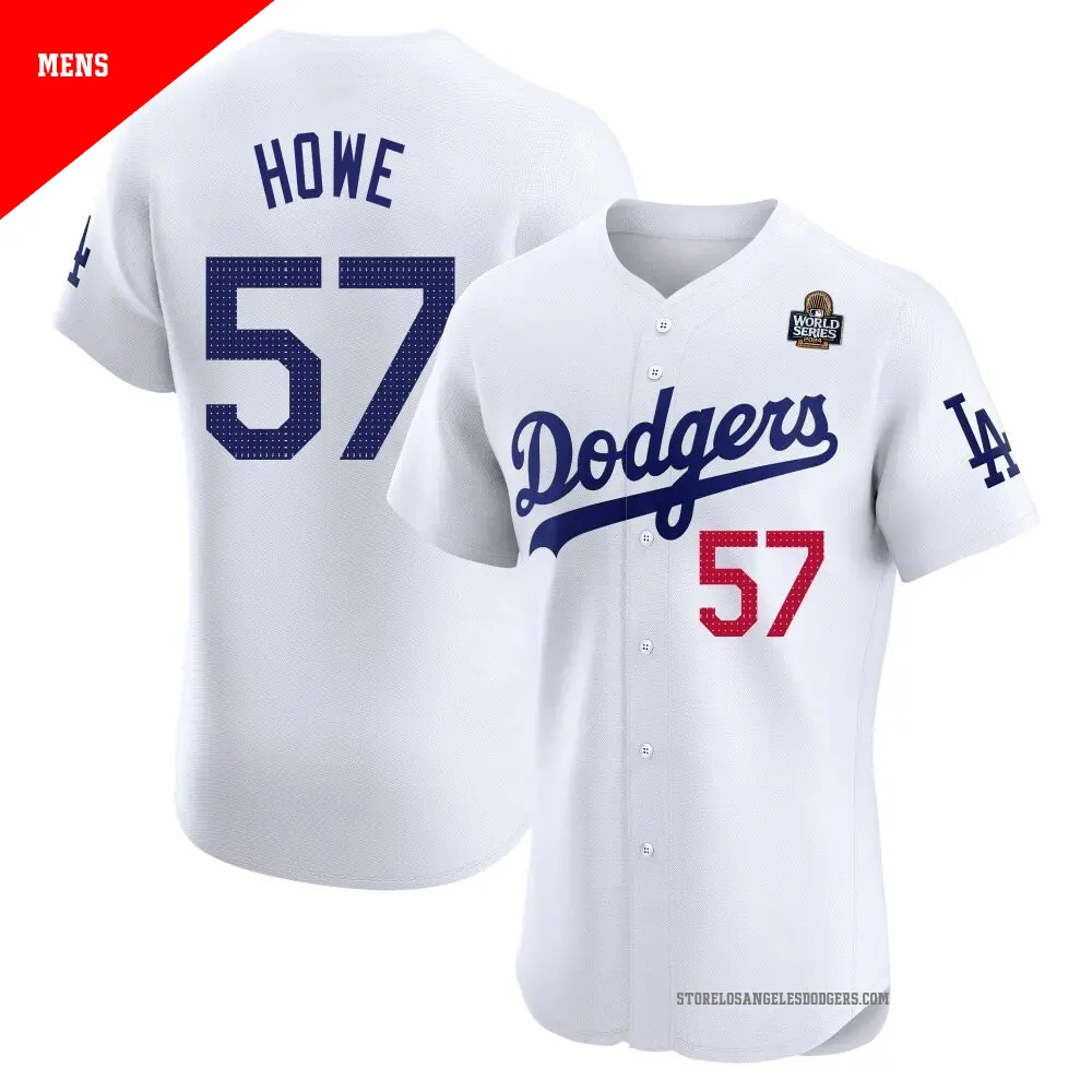 Men's ＃57 Steve Howe Los Angeles Dodgers White Elite Home 2024 World Series Jersey