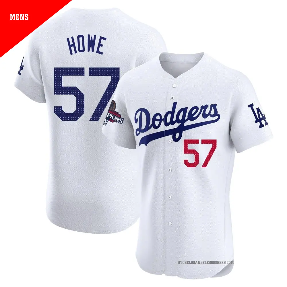 Men's ＃57 Steve Howe Los Angeles Dodgers White Elite Home World Series Champions Jersey