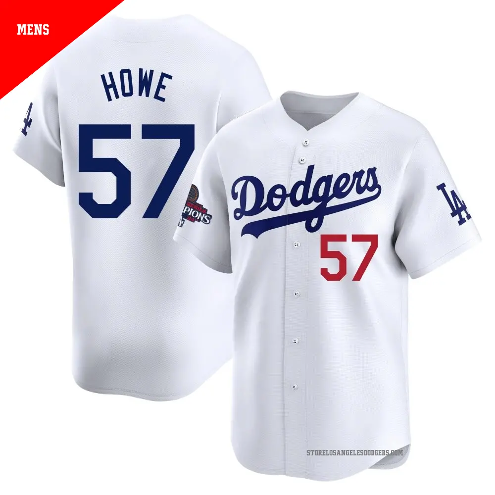 Men's ＃57 Steve Howe Los Angeles Dodgers White Limited Home 2024 World Series Champions Jersey