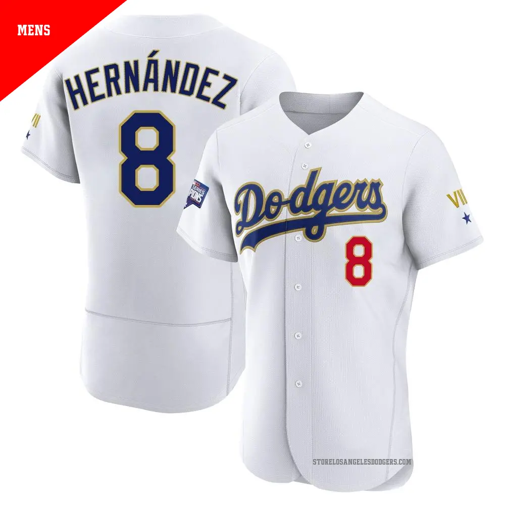 Men s 8 Enrique Hernandez Los Angeles Dodgers White Gold Authentic 2021 Gold Program Player Jersey