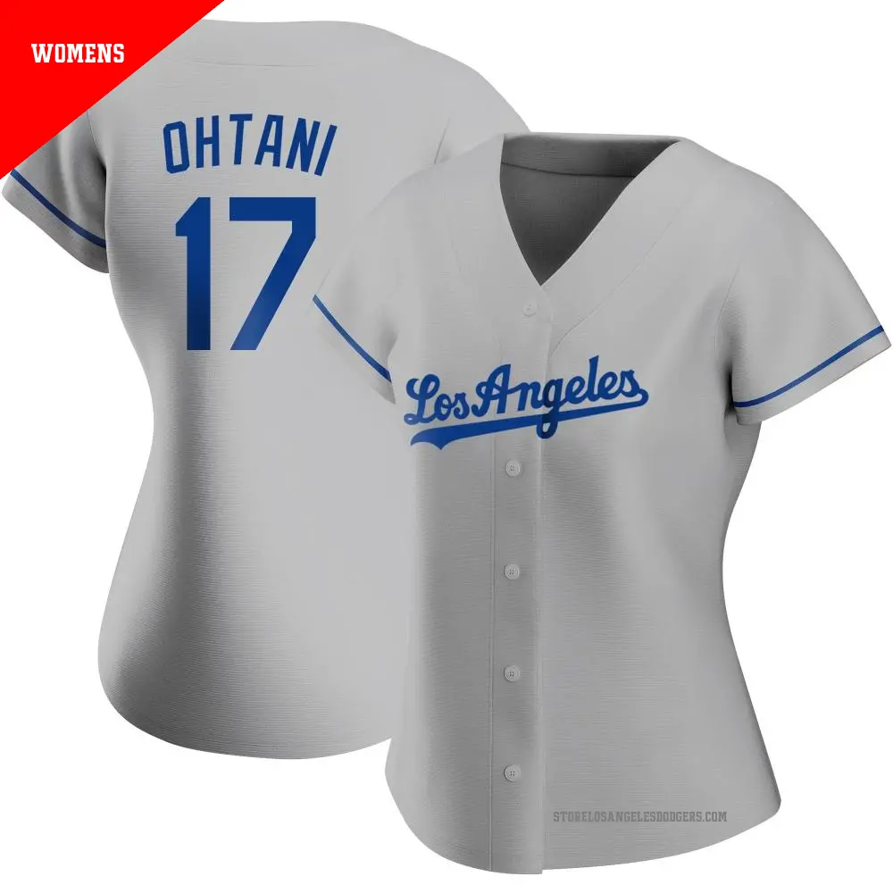 Women's #17 Shohei Ohtani Los Angeles Dodgers Gray Authentic Road Jersey