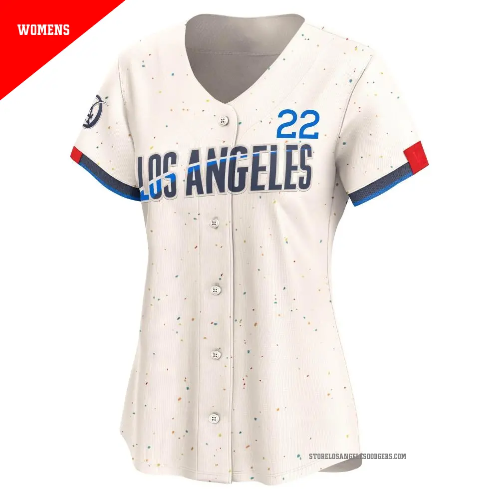 Women's #22 Clayton Kershaw Los Angeles Dodgers Cream Limited 2024 City  Connect Jersey