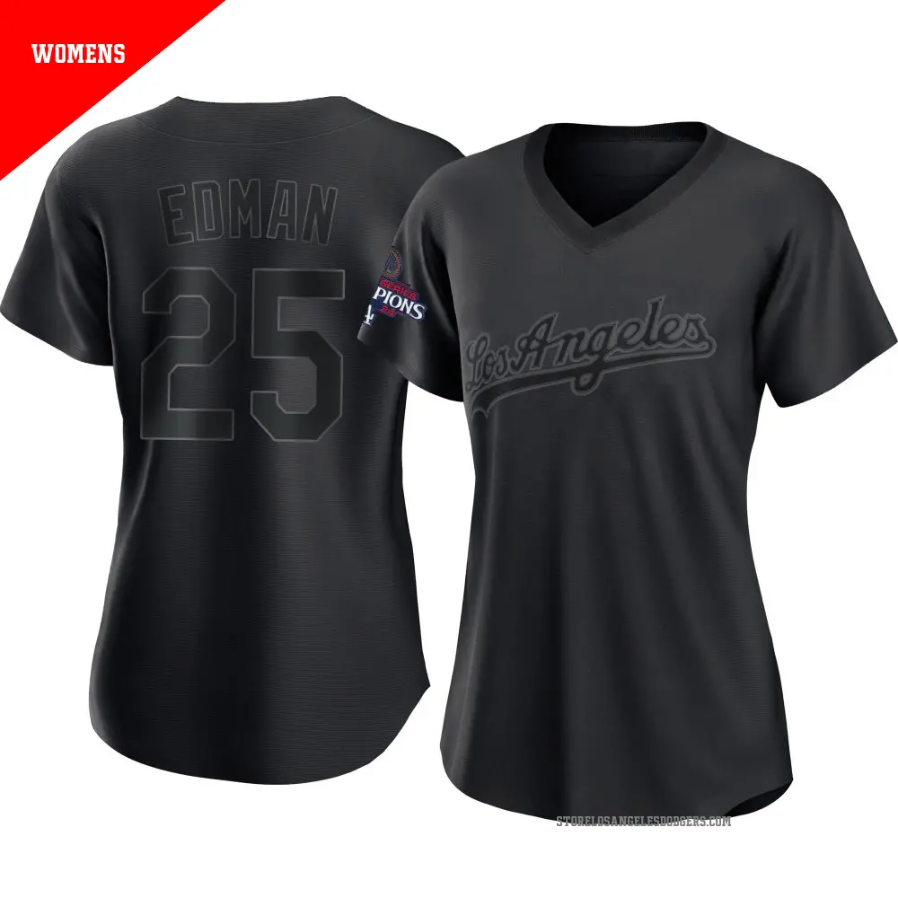 Women's ＃25 Tommy Edman Los Angeles Dodgers Black Authentic Pitch Fashion 2024 World Series Champions Jersey