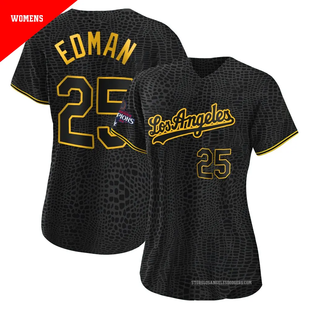 Women's ＃25 Tommy Edman Los Angeles Dodgers Black Authentic Snake Skin City 2024 World Series Champions Jersey