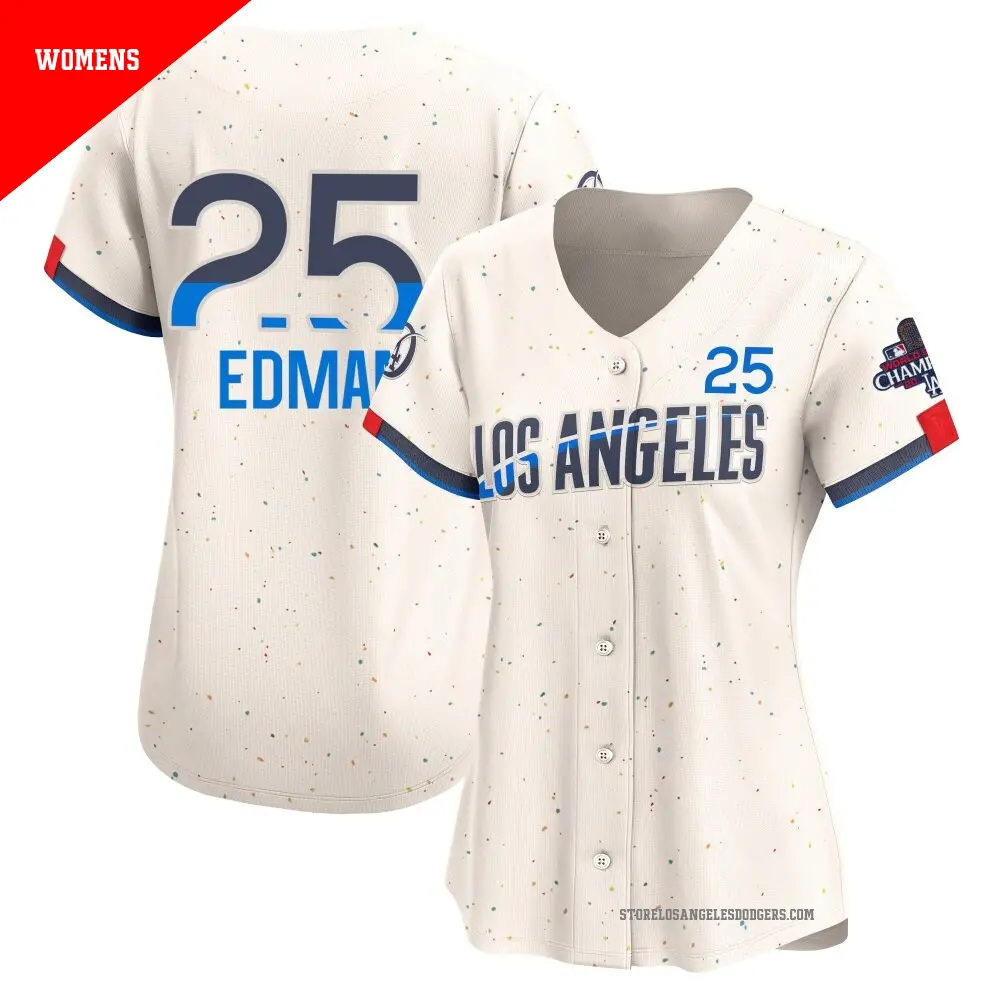 Women's ＃25 Tommy Edman Los Angeles Dodgers Cream Limited 2024 City Connect World Series Champions Jersey