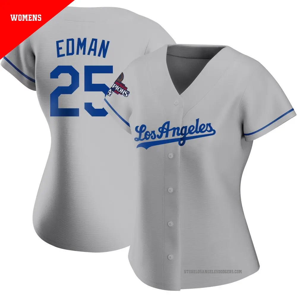 Women's ＃25 Tommy Edman Los Angeles Dodgers Gray Authentic Road 2024 World Series Champions Jersey