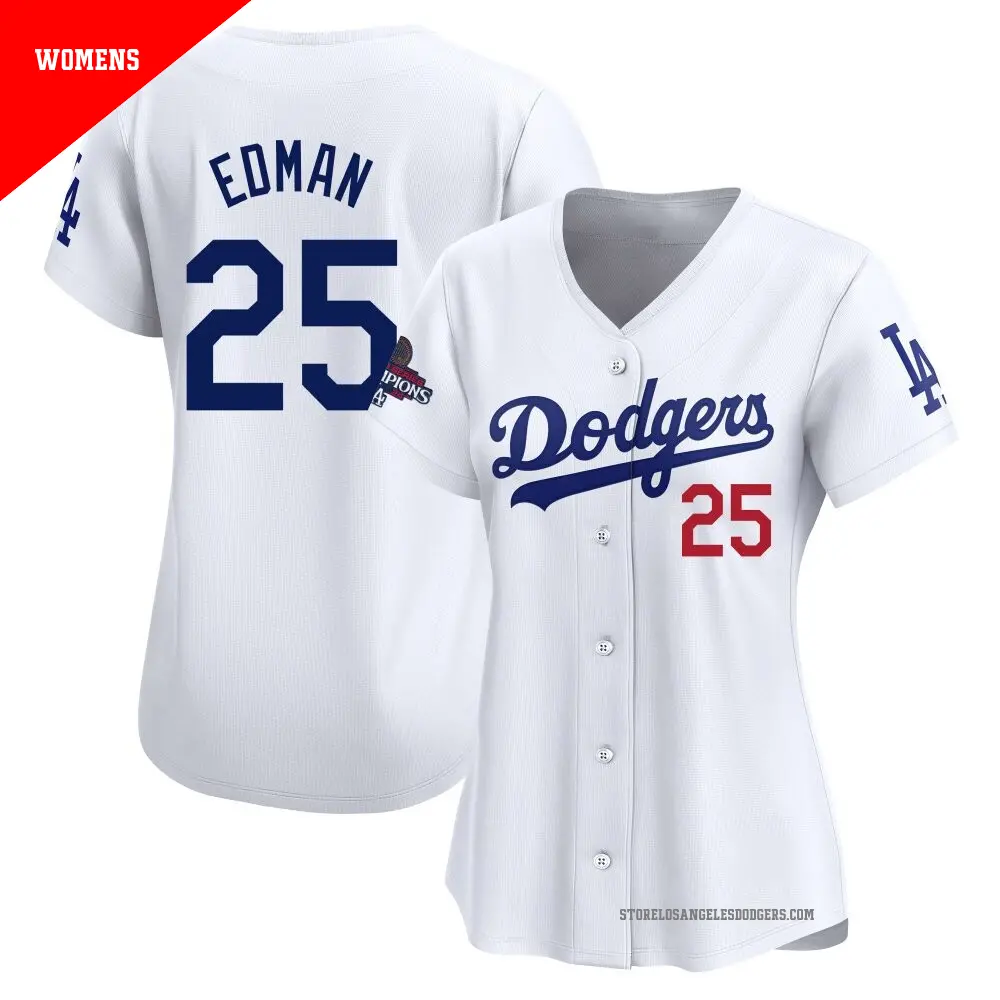 Women's ＃25 Tommy Edman Los Angeles Dodgers White Limited Home 2024 World Series Champions Jersey