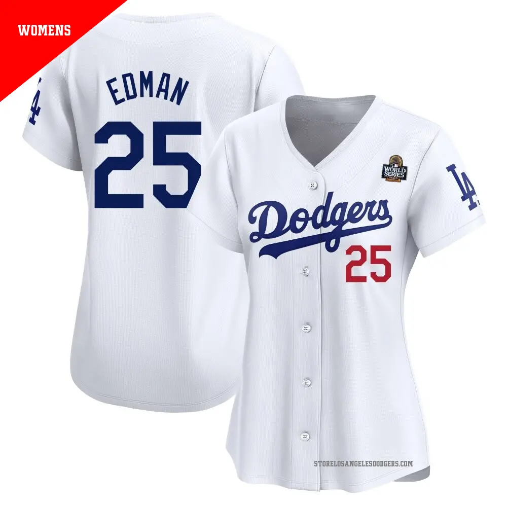 Women's ＃25 Tommy Edman Los Angeles Dodgers White Limited Home 2024 World Series Jersey