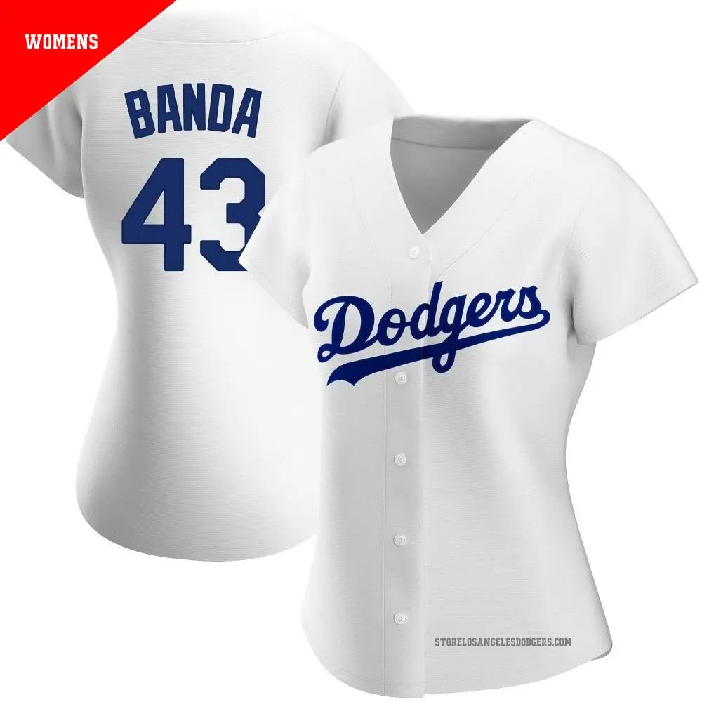 Women s 43 Anthony Banda Los Angeles Dodgers White Replica Home Jersey