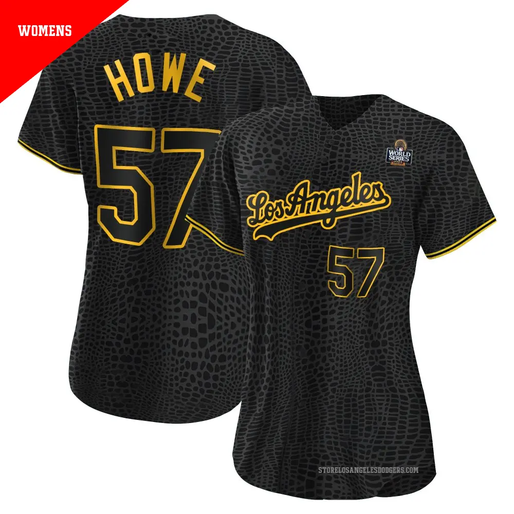 Women's ＃57 Steve Howe Los Angeles Dodgers Black Authentic Snake Skin City 2024 World Series Jersey