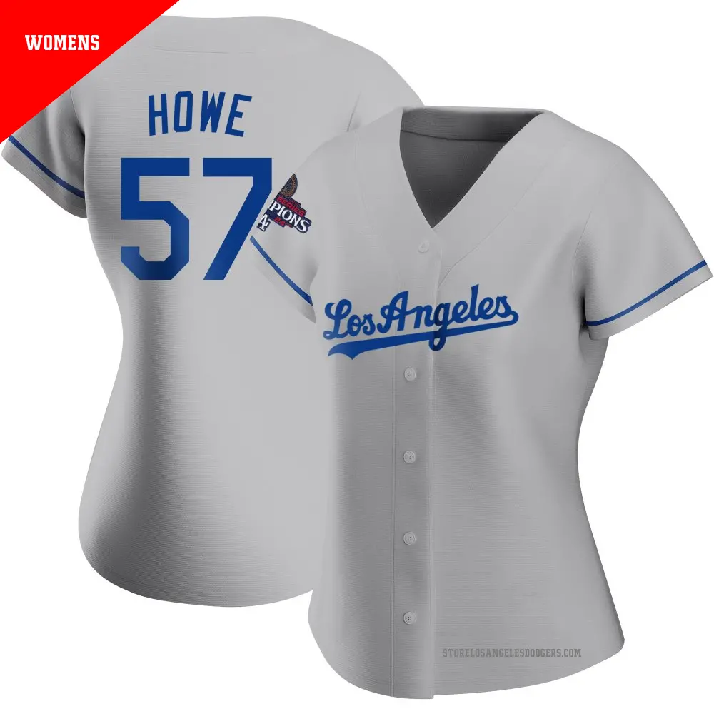 Women's ＃57 Steve Howe Los Angeles Dodgers Gray Authentic Road 2024 World Series Champions Jersey