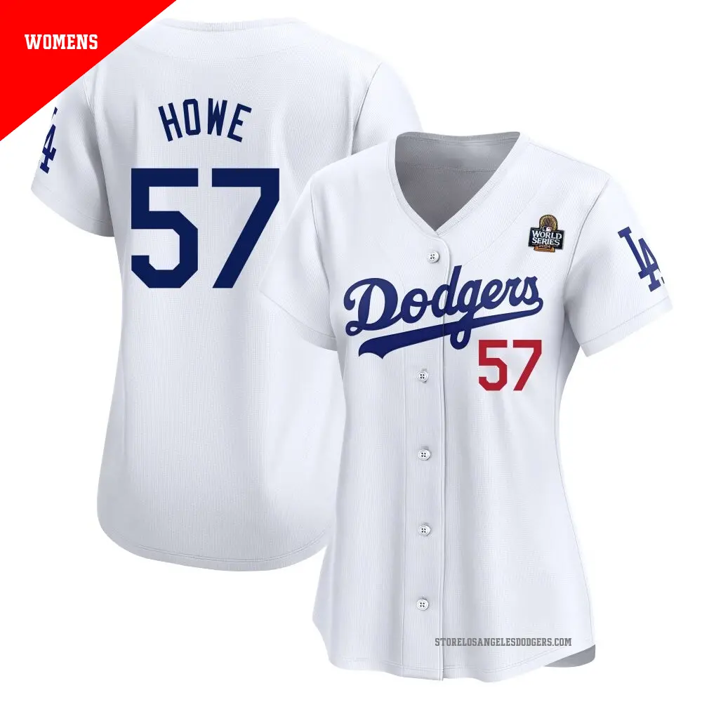 Women's ＃57 Steve Howe Los Angeles Dodgers White Limited Home 2024 World Series Jersey