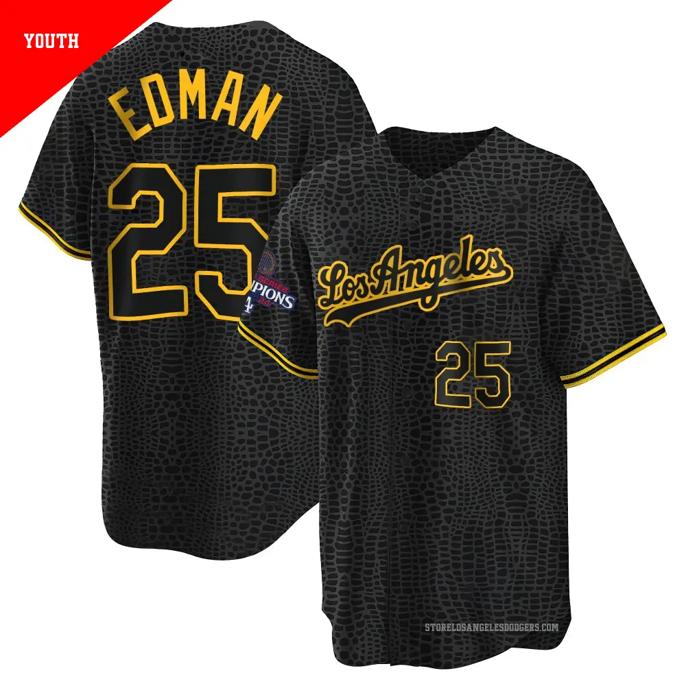 Youth ＃25 Tommy Edman Los Angeles Dodgers Black Replica Snake Skin City 2024 World Series Champions Jersey