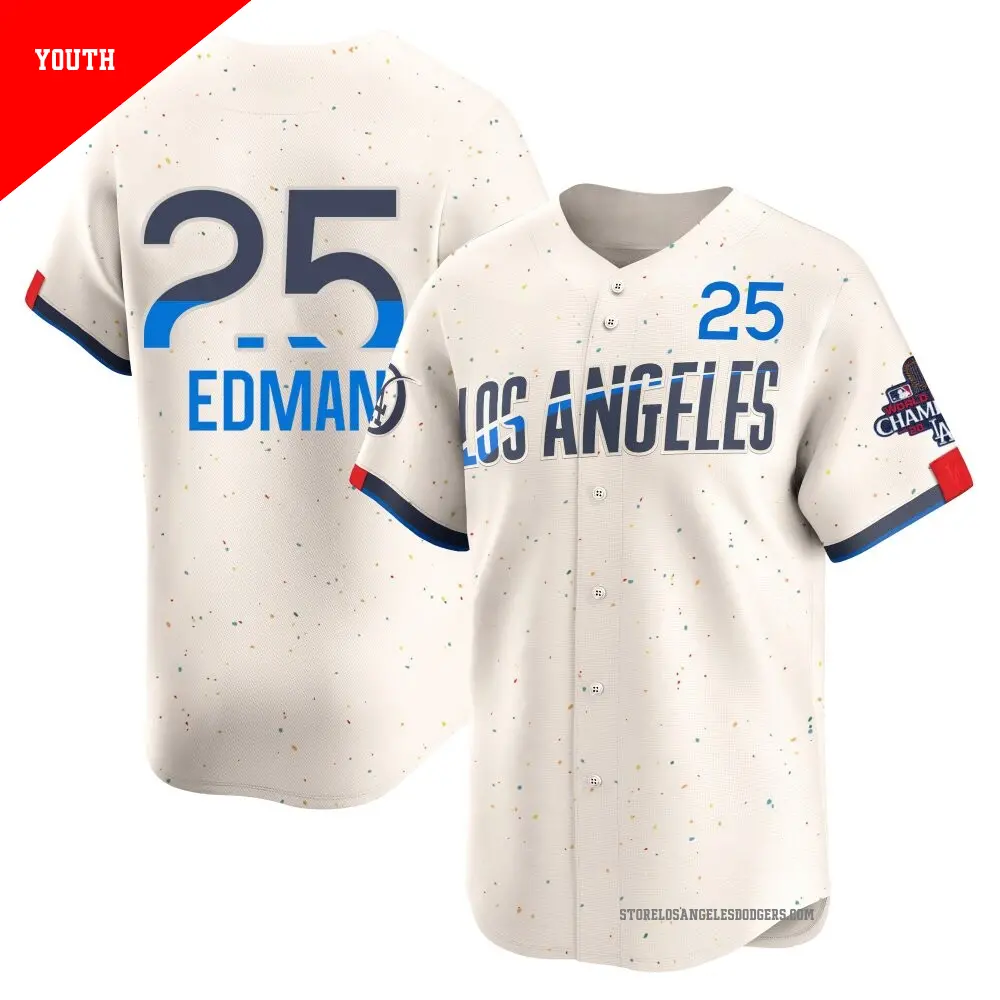 Youth ＃25 Tommy Edman Los Angeles Dodgers Cream Limited 2024 City Connect World Series Champions Jersey