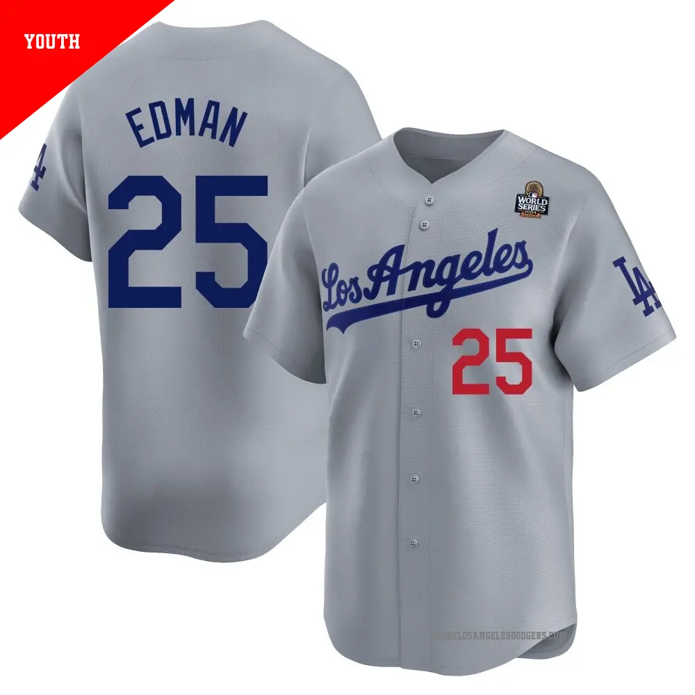 Youth ＃25 Tommy Edman Los Angeles Dodgers Gray Limited Away 2024 World Series Jersey