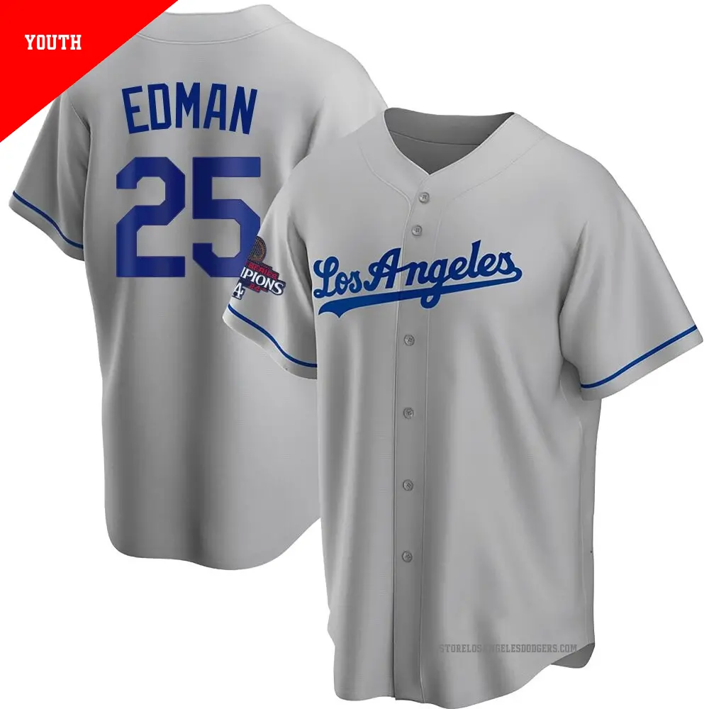 Youth ＃25 Tommy Edman Los Angeles Dodgers Gray Replica Road 2024 World Series Champions Jersey