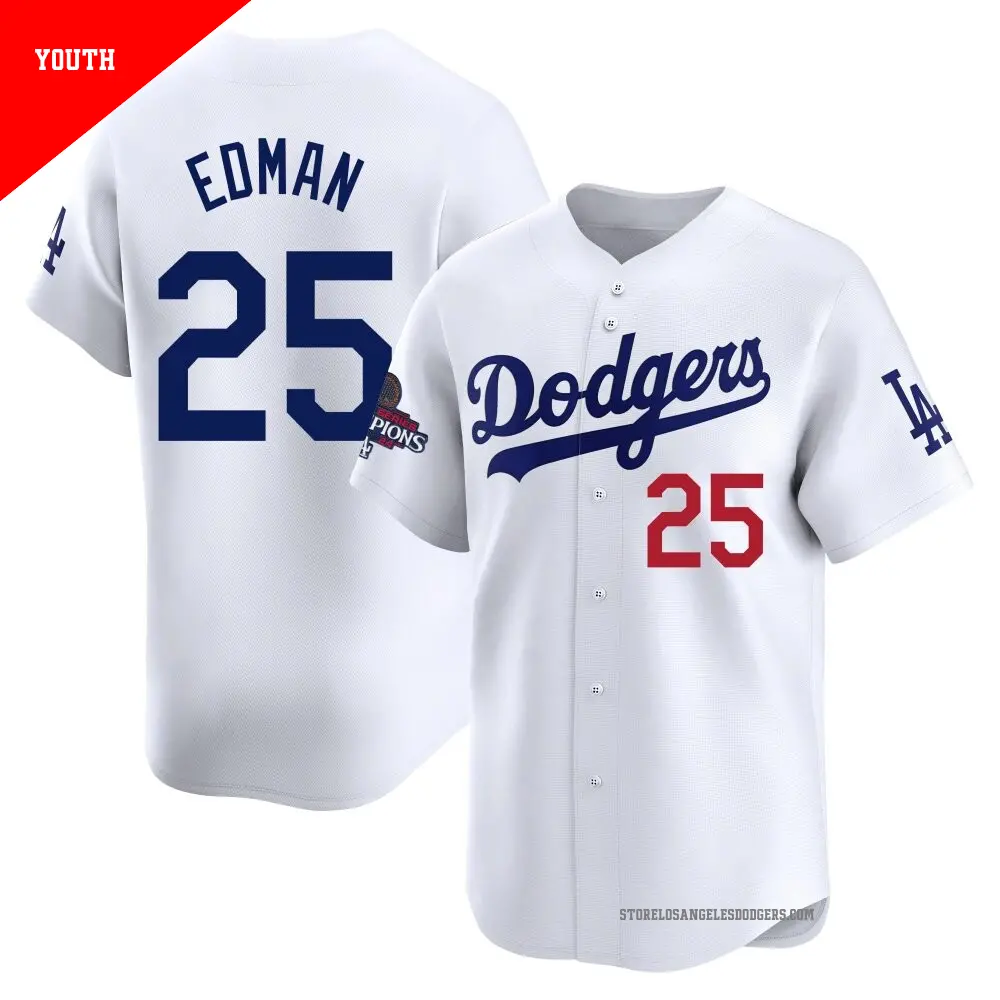 Youth ＃25 Tommy Edman Los Angeles Dodgers White Limited Home 2024 World Series Champions Jersey