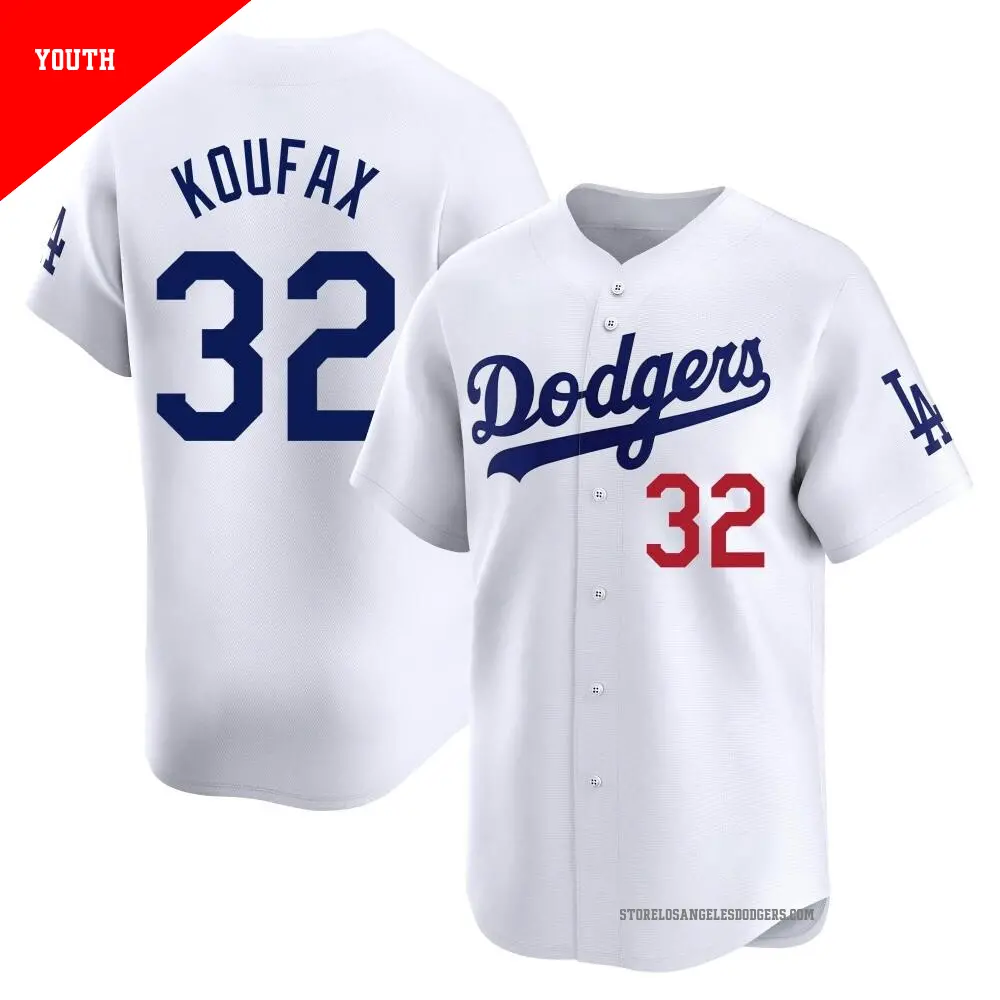 Youth 32 Sandy Koufax Los Angeles Dodgers White Limited Home Jersey