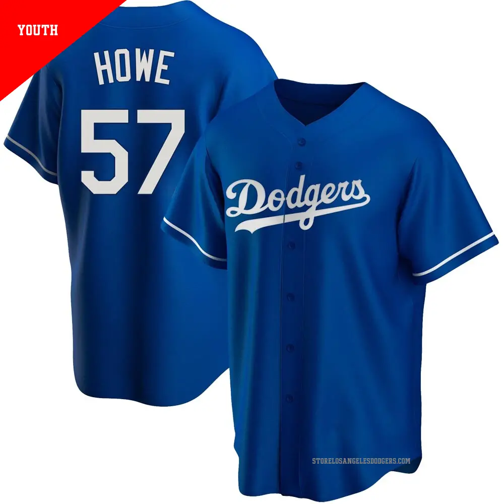 Youth 57 Steve Howe Los Angeles Dodgers Royal Replica Alternate Jersey